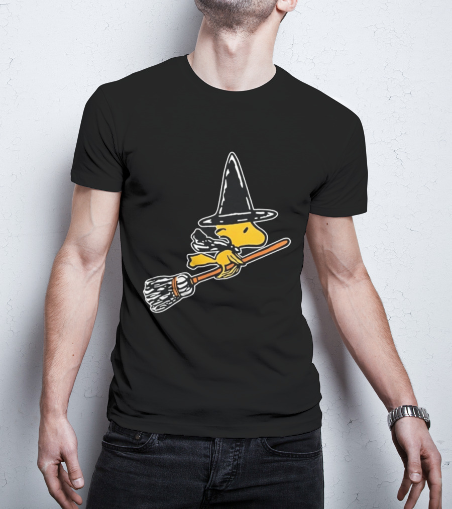 Woodstock Peanuts Halloween Witch Flying On Broomstick T-Shirt