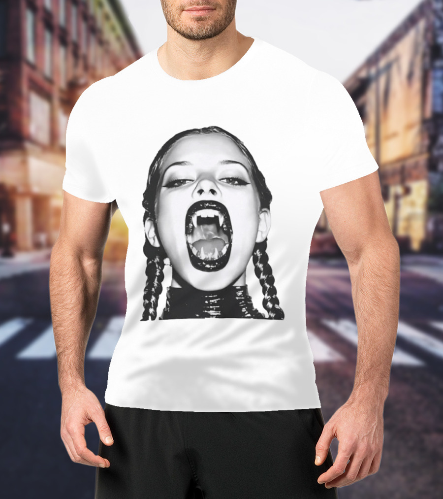 Gothic Vampire Fangs Black And White Horror Aesthetic T-Shirt