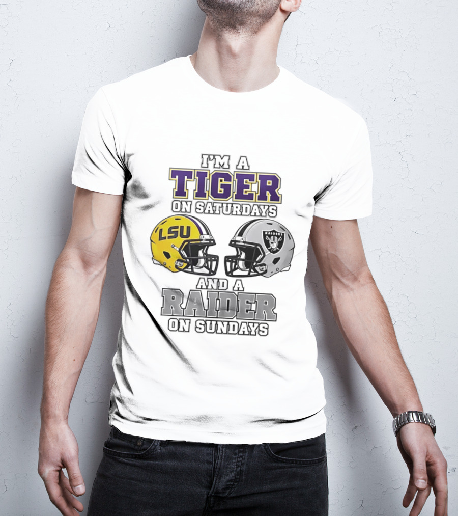 LSU Tiger On Saturdays Raider On Sundays Football Fan Helmets T-Shirt