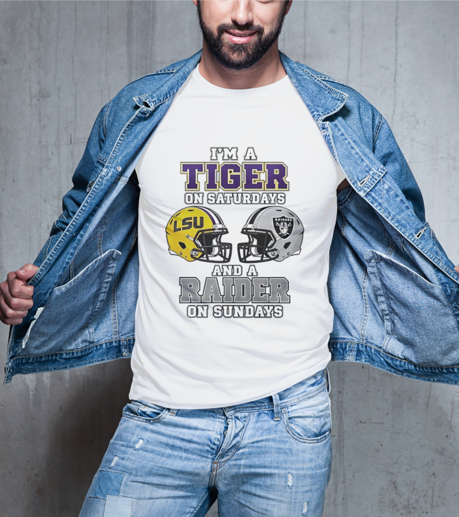 LSU Tiger On Saturdays Raider On Sundays Football Fan Helmets T-Shirt