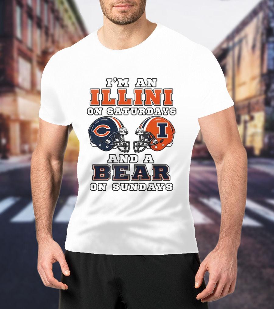 I'm An Illini On Saturdays And A Bear On Sundays Matching Game Day Helmets T-Shirt