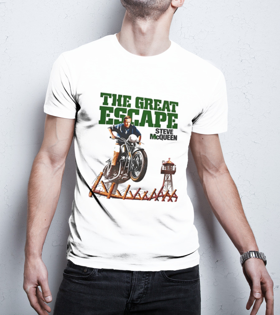 The Great Escape Steve McQueen Motorcycle Jump Classic Movie Scene T-Shirt