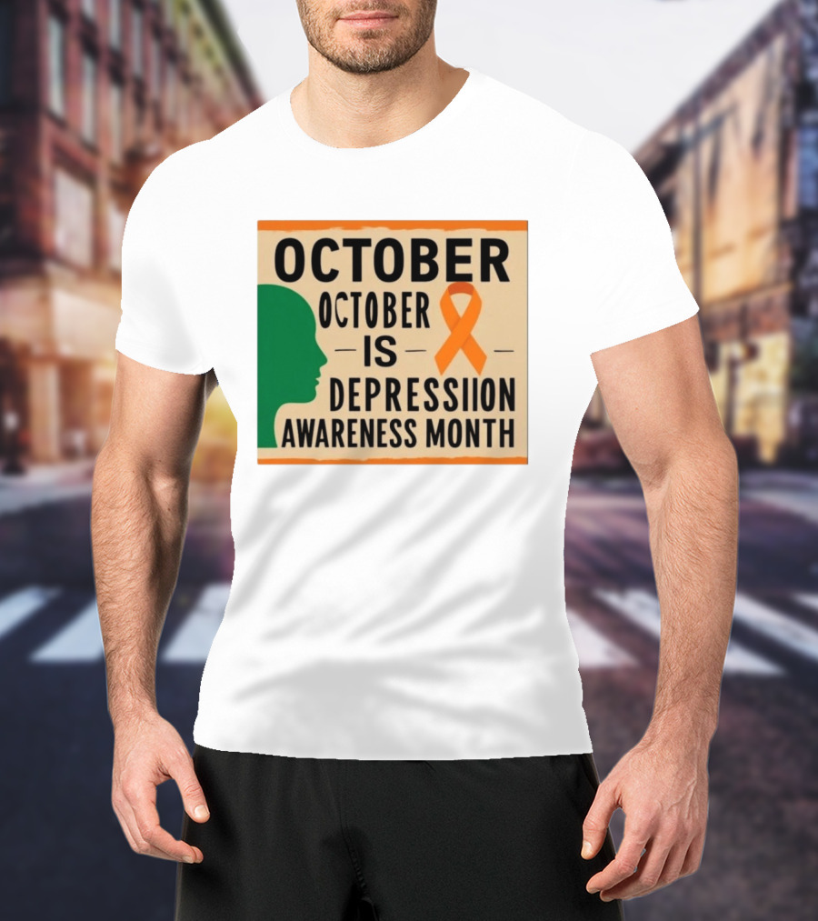 October Depression Awareness Month Orange Ribbon T-Shirt