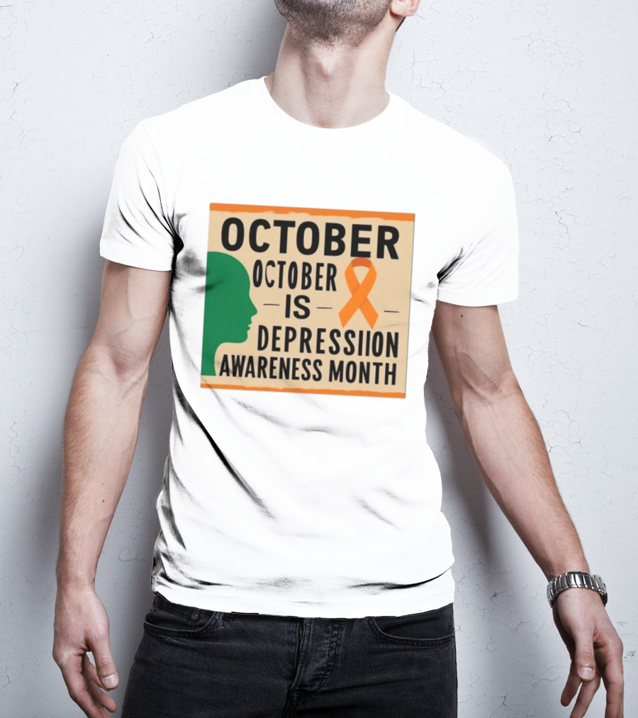 October Depression Awareness Month Orange Ribbon T-Shirt
