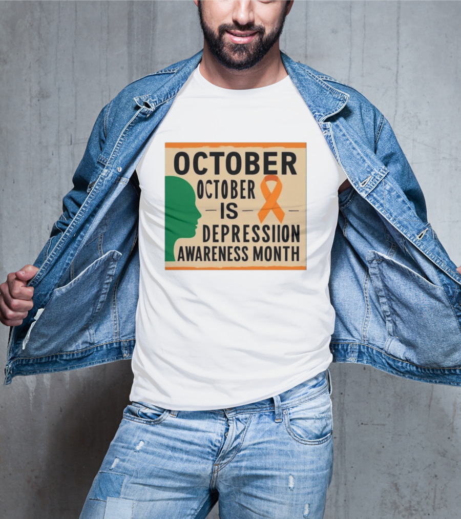 October Depression Awareness Month Orange Ribbon T-Shirt