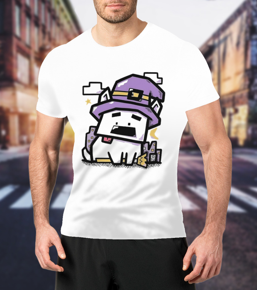 Pixel Cat Wearing Witch Hat Cute Halloween 8 Bit T-Shirt