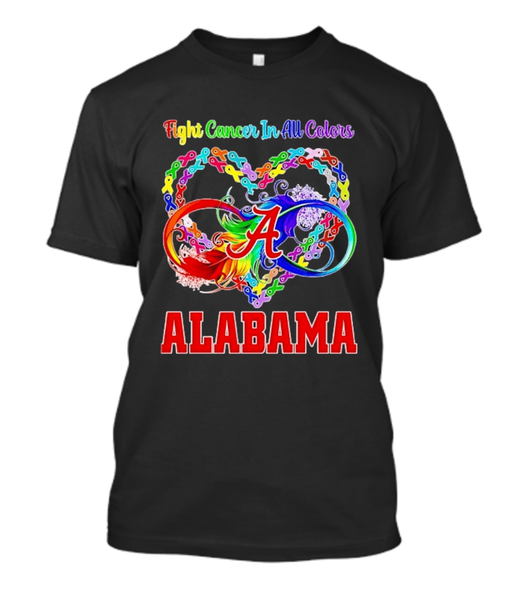 Alabama Cancer Awareness Multicolored Heart Ribbon Fight Cancer In All T-Shirt