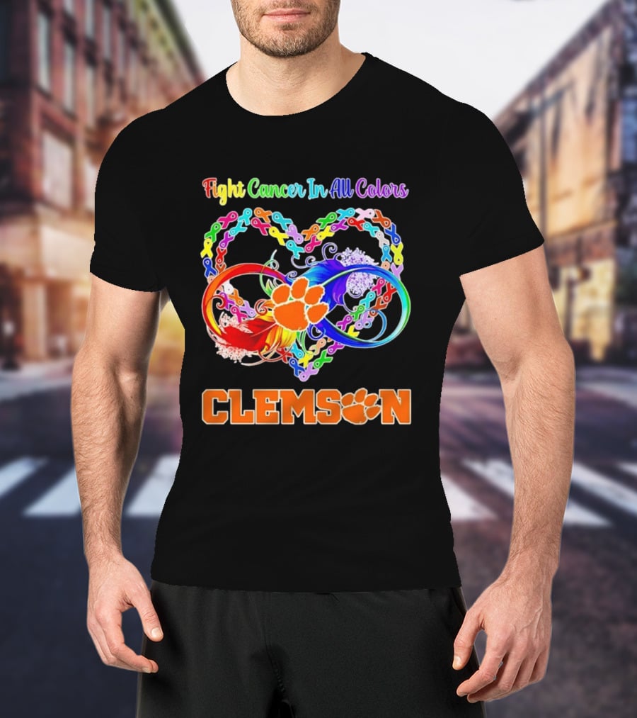 Clemson Fight Cancer In All Colors Infinity Heart Ribbon T-Shirt