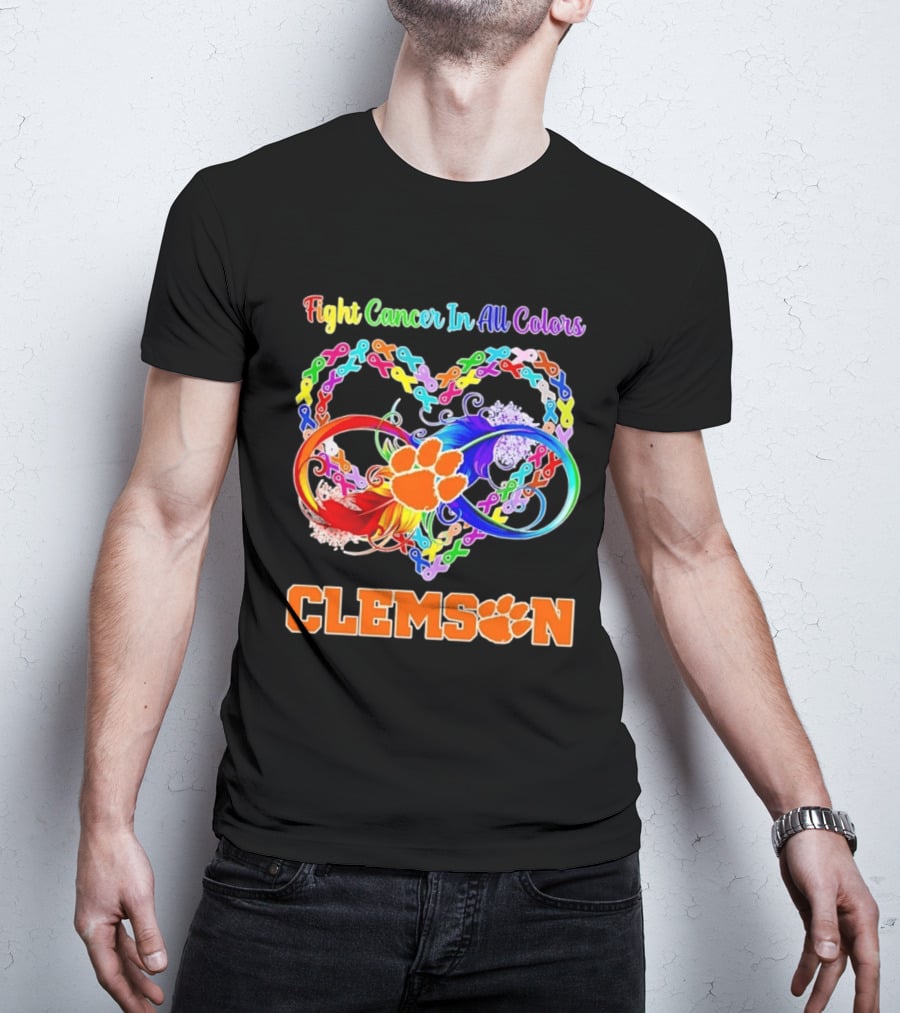 Clemson Fight Cancer In All Colors Infinity Heart Ribbon T-Shirt