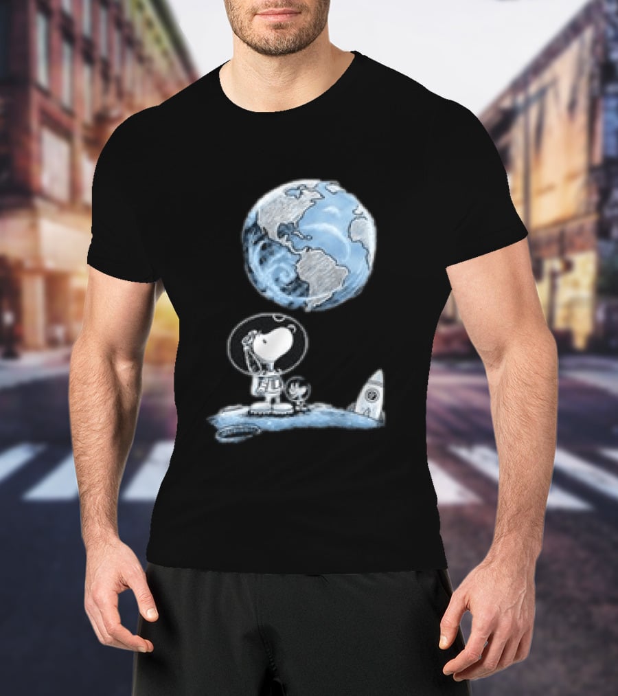 Snoopy And Woodstock Astronauts So Far Away With Earth And Rocket T-Shirt
