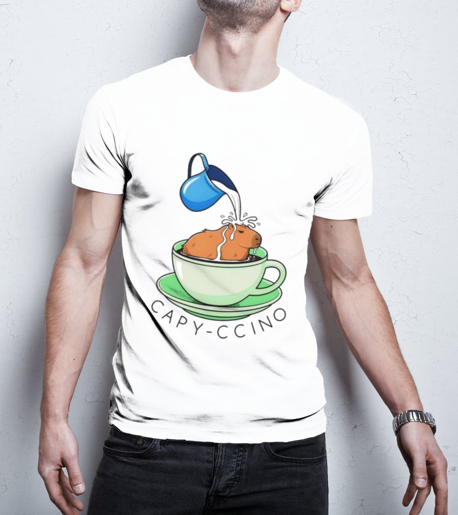 Capybara Coffee Capy Ccino In A Cup With Cappuccino Pouring Scene T-Shirt