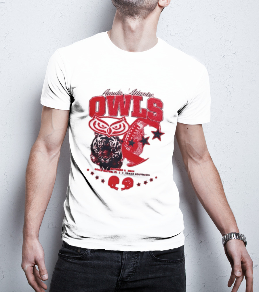 Florida Atlantic Owls Boca Raton Texas Southern 2026 Football Tiger Art Stars Red T-Shirt