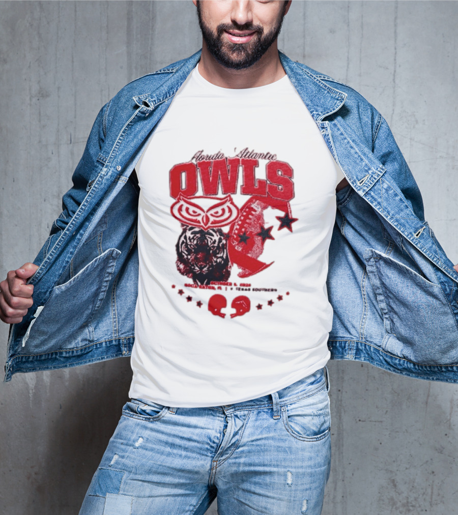 Florida Atlantic Owls Boca Raton Texas Southern 2026 Football Tiger Art Stars Red T-Shirt
