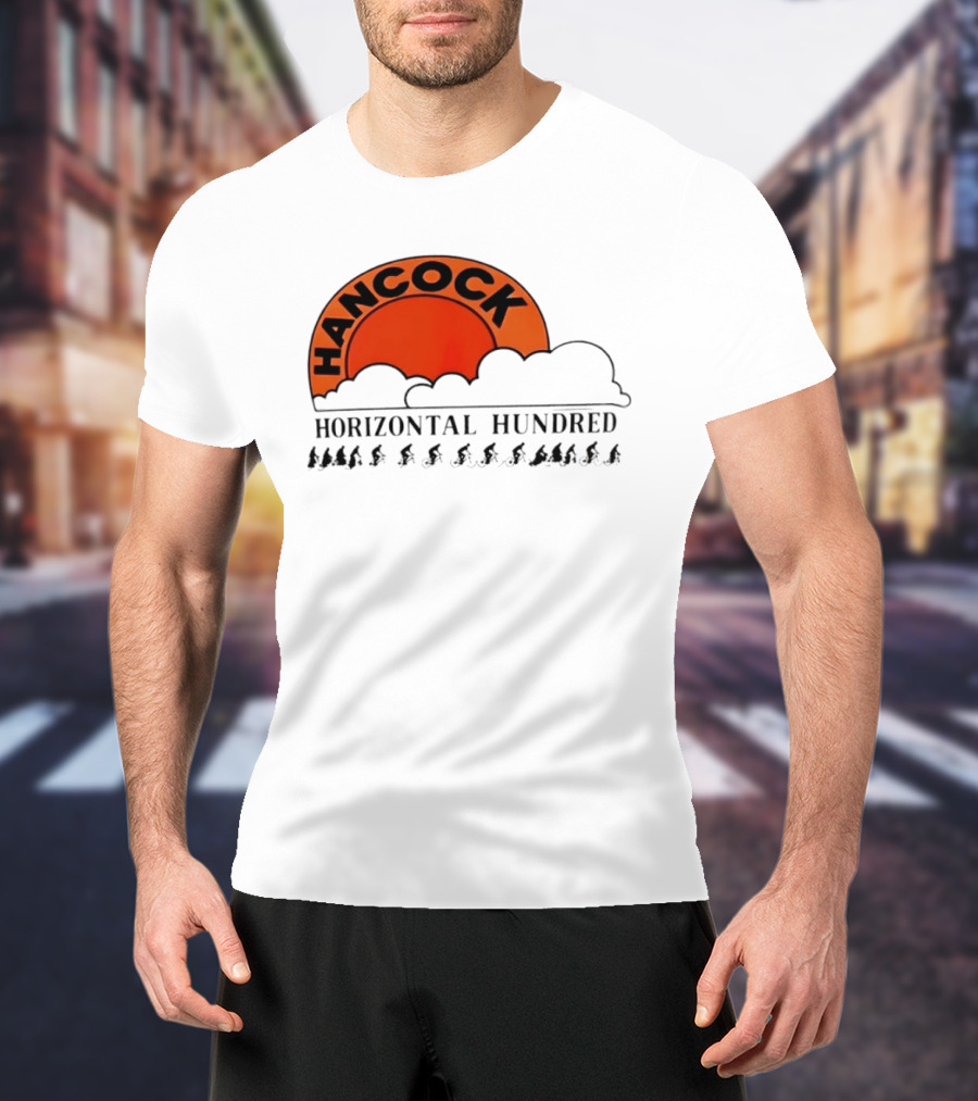 Hancock Horizontal Hundred Cycling Event Logo With Orange Sun And Cyclists T-Shirt