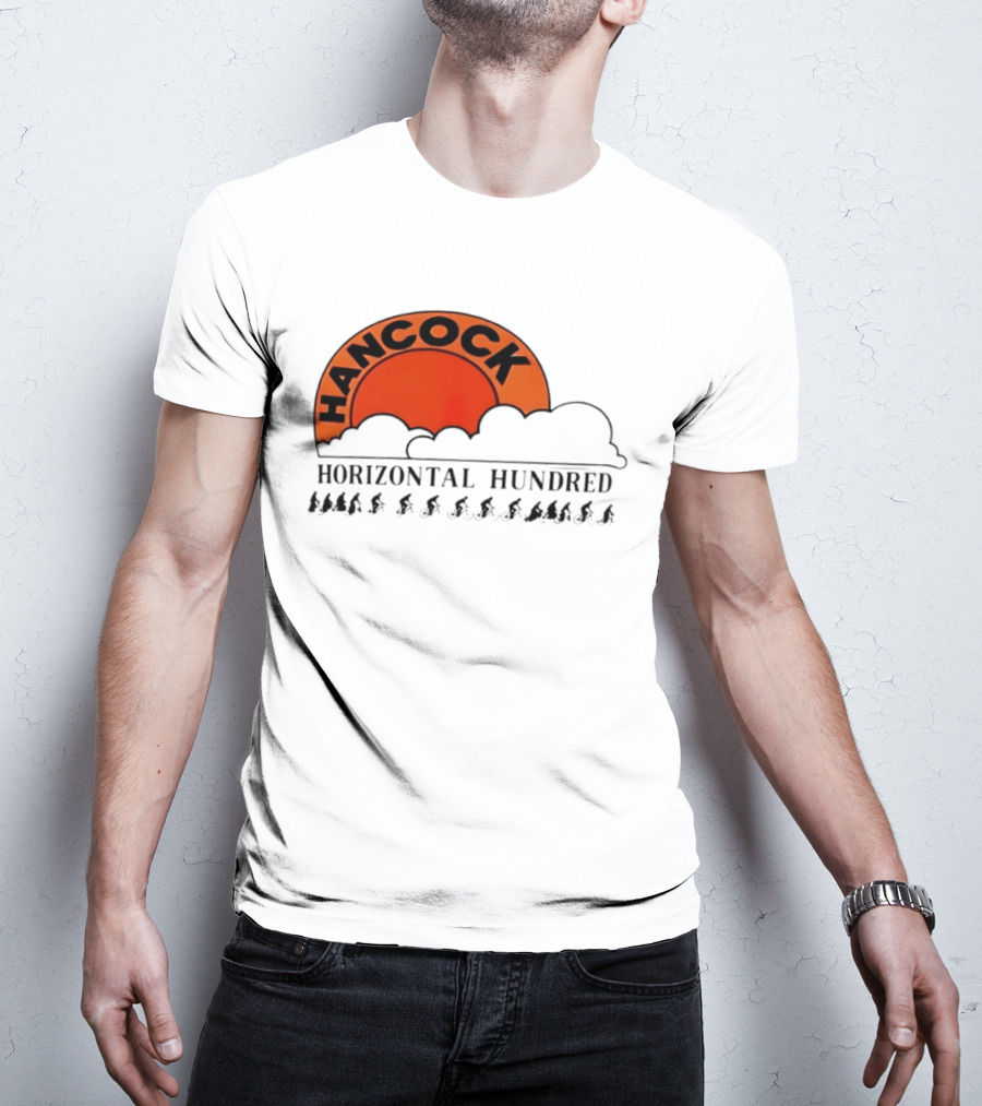 Hancock Horizontal Hundred Cycling Event Logo With Orange Sun And Cyclists T-Shirt