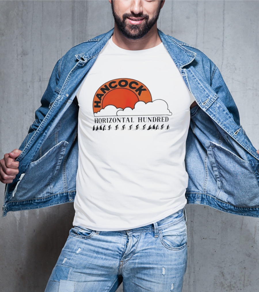 Hancock Horizontal Hundred Cycling Event Logo With Orange Sun And Cyclists T-Shirt