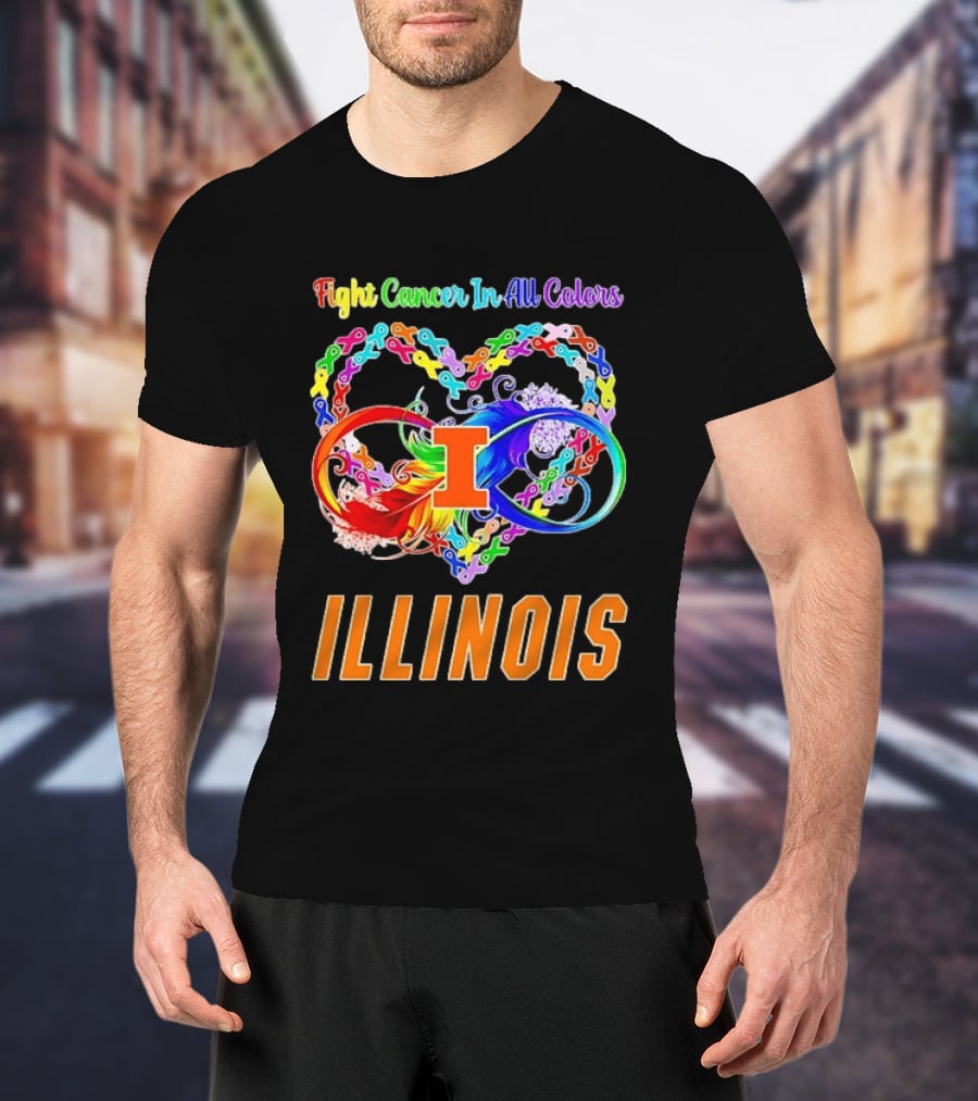 Illinois Fight Cancer In All Colors Heart Ribbon T-Shirt