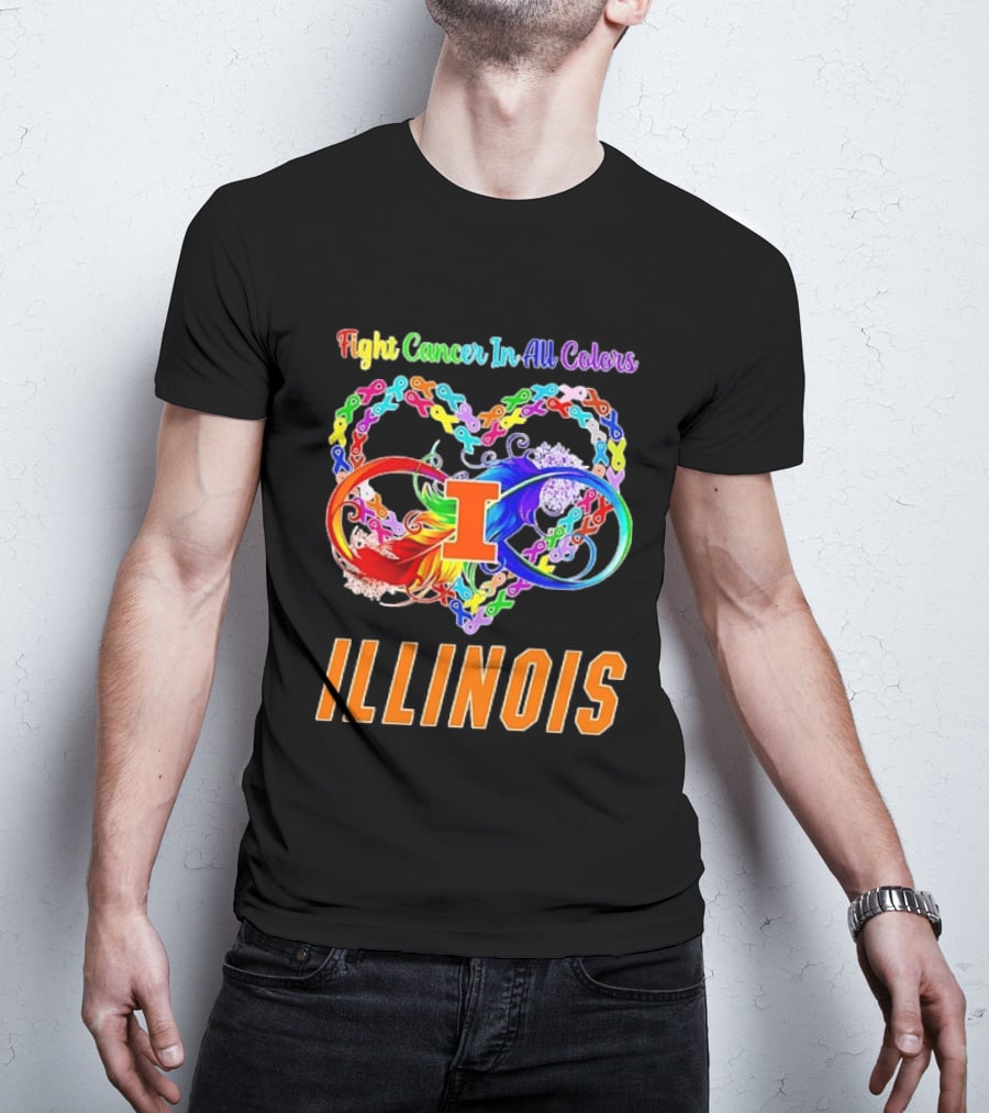 Illinois Fight Cancer In All Colors Heart Ribbon T-Shirt