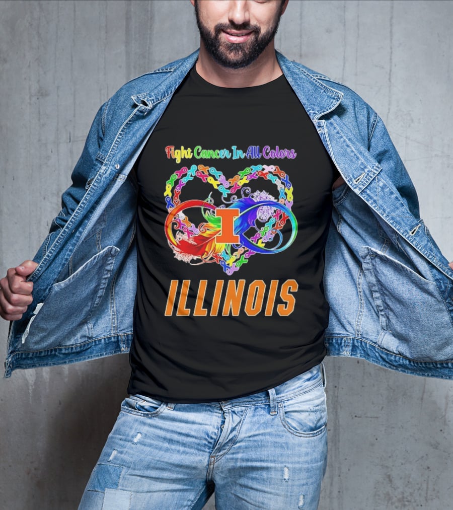 Illinois Fight Cancer In All Colors Heart Ribbon T-Shirt