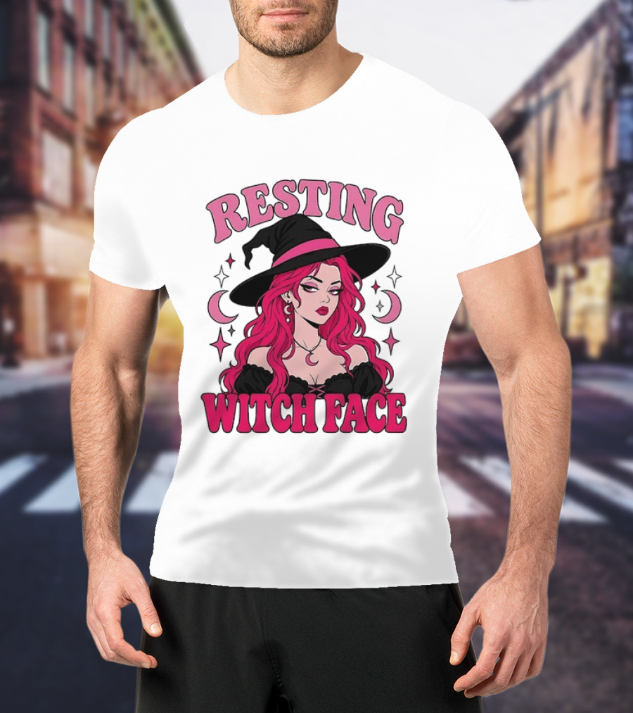 Resting Witch Face Pink Witch Hat Halloween Aesthetic T-Shirt