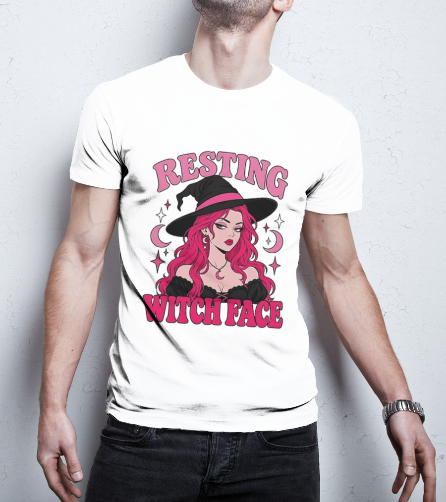 Resting Witch Face Pink Witch Hat Halloween Aesthetic T-Shirt
