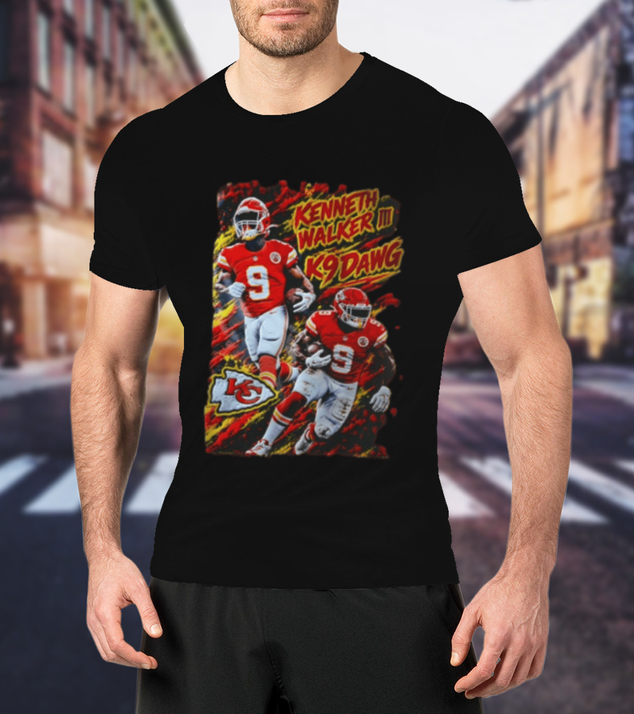 Kansas City Chiefs Kenneth Walker III K9 Dawg 9 Red Gold Football Team Fan Gear T-Shirt