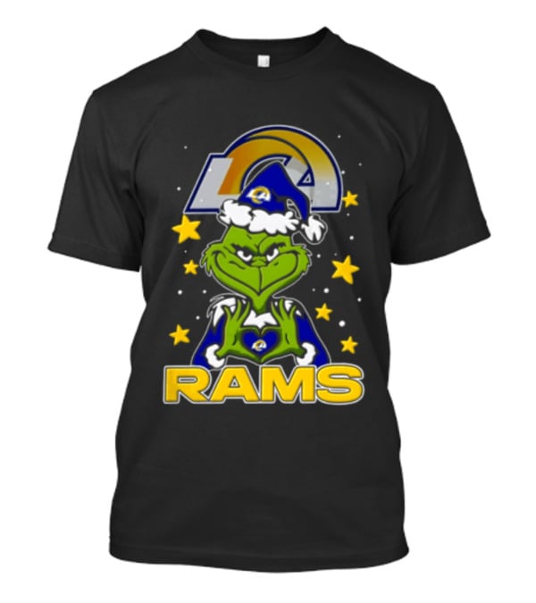 Los Angeles Rams Grinch Santa Hat Christmas Cartoon Fan Gear T-Shirt