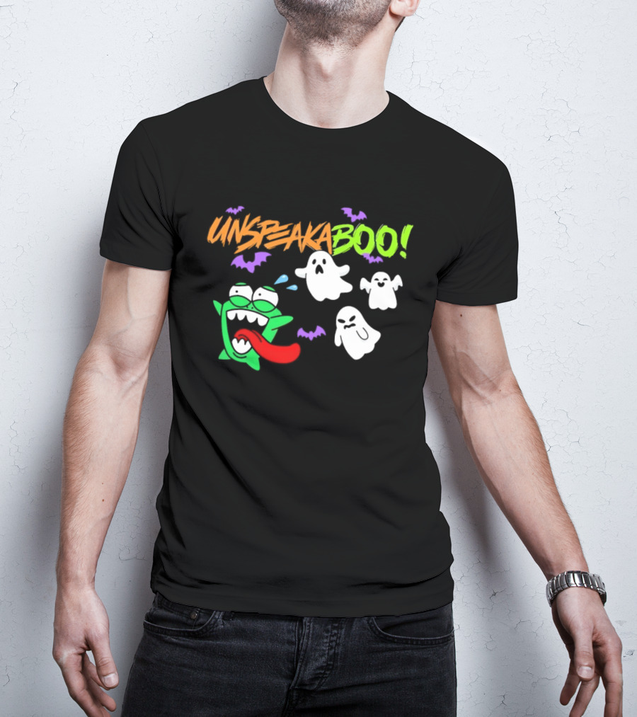 Unspeakaboo Halloween Ghosts With Green Monster And Purple Bats T-Shirt