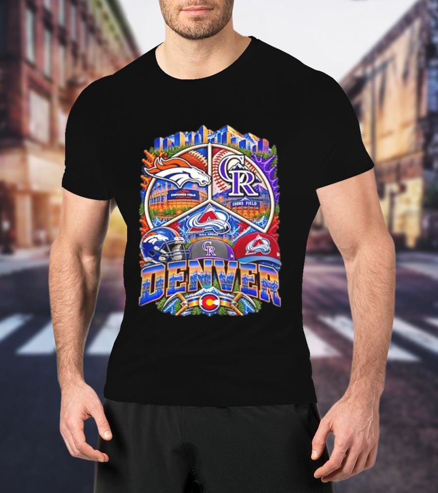 Denver Broncos Colorado Rockies Colorado Avalanche Empower Field Coors Field Ball Arena Stadiums Mashup T-Shirt