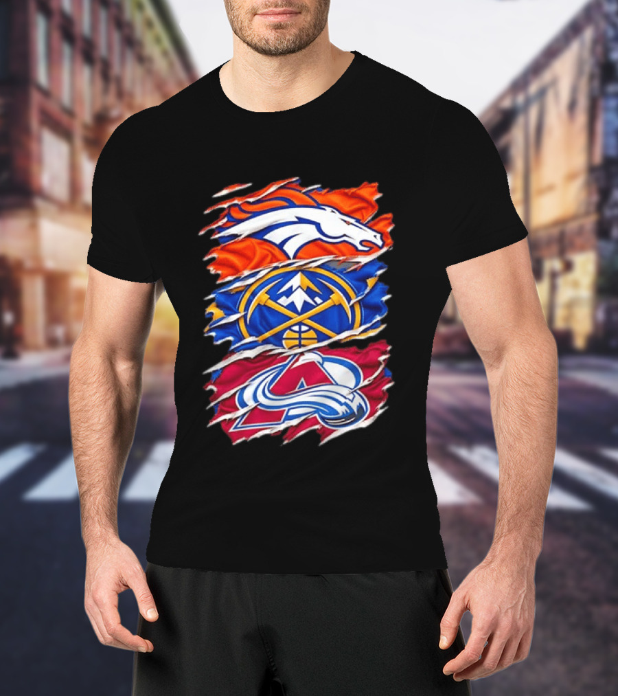 Denver Broncos X Denver Nuggets NBA X Colorado Avalanche NHL Logos Inside Me T-Shirt