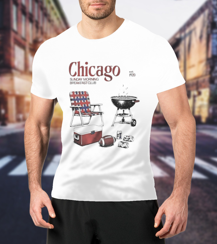 Chicago Sunday Morning Breakfast Club 1920 Charcoal Grill Lawn Chair Cooler T-Shirt