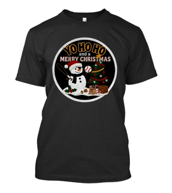 Pittsburgh Pirates Yo Ho Ho Merry Christmas Snowman With Baseball And Tree T-Shirt