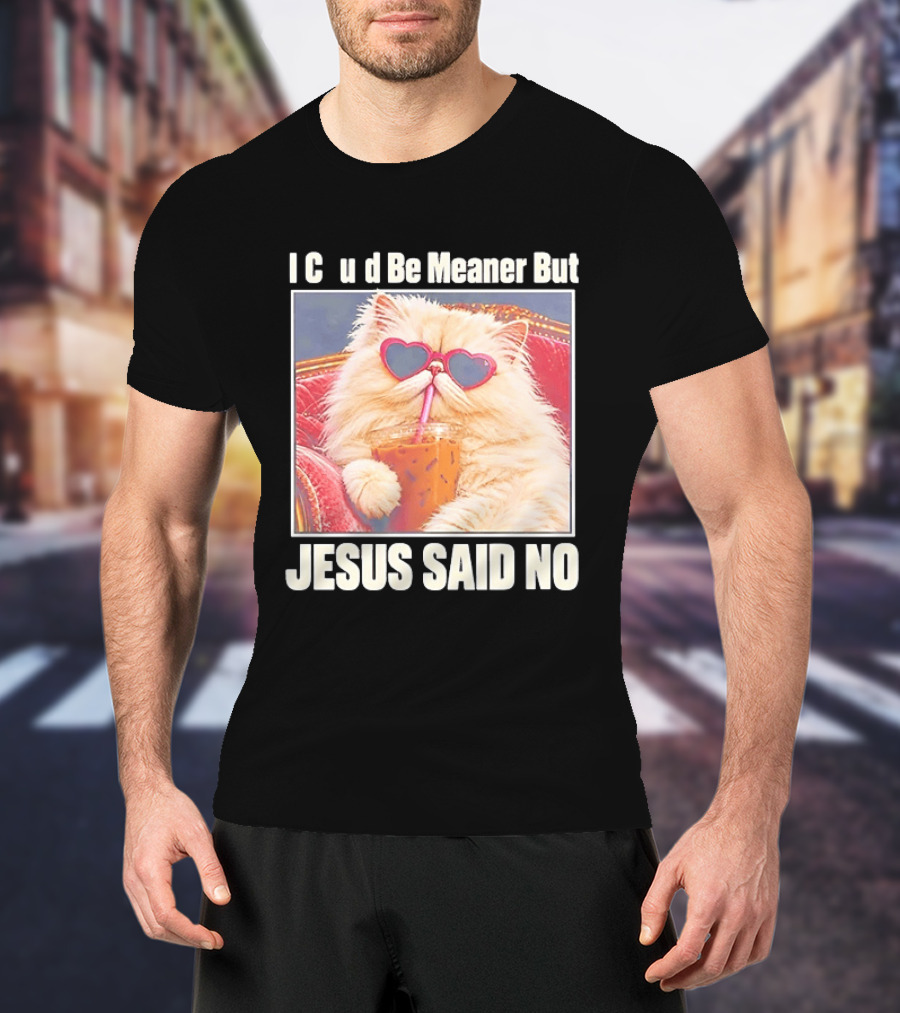 I Could Be Meaner But Jesus Said No Cat Heart Sunglasses T-Shirt