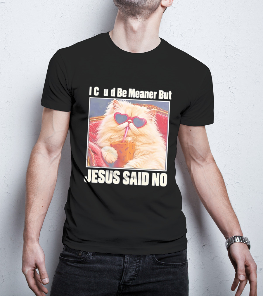 I Could Be Meaner But Jesus Said No Cat Heart Sunglasses T-Shirt