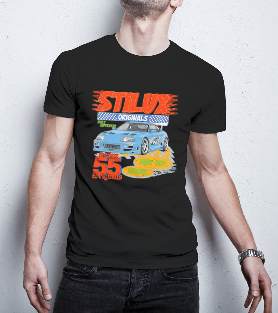 Stilux Originals Built Different Max Out Speed 55 Light Blue Sports Car Racing T-Shirt