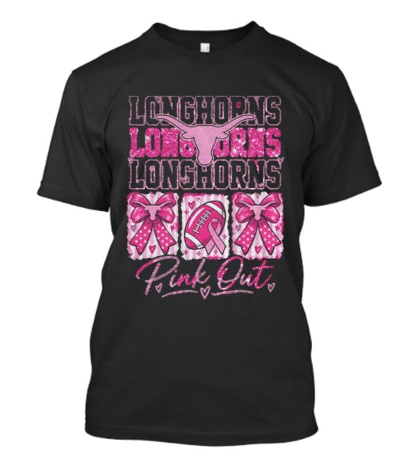 Longhorns Pink Out Breast Cancer Awareness Football Game Day Bows T-Shirt