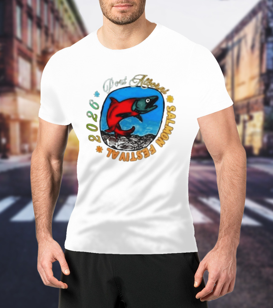 Port Alberni 2026 Salmon Festival Vibrant Red Fish Jumping T-Shirt