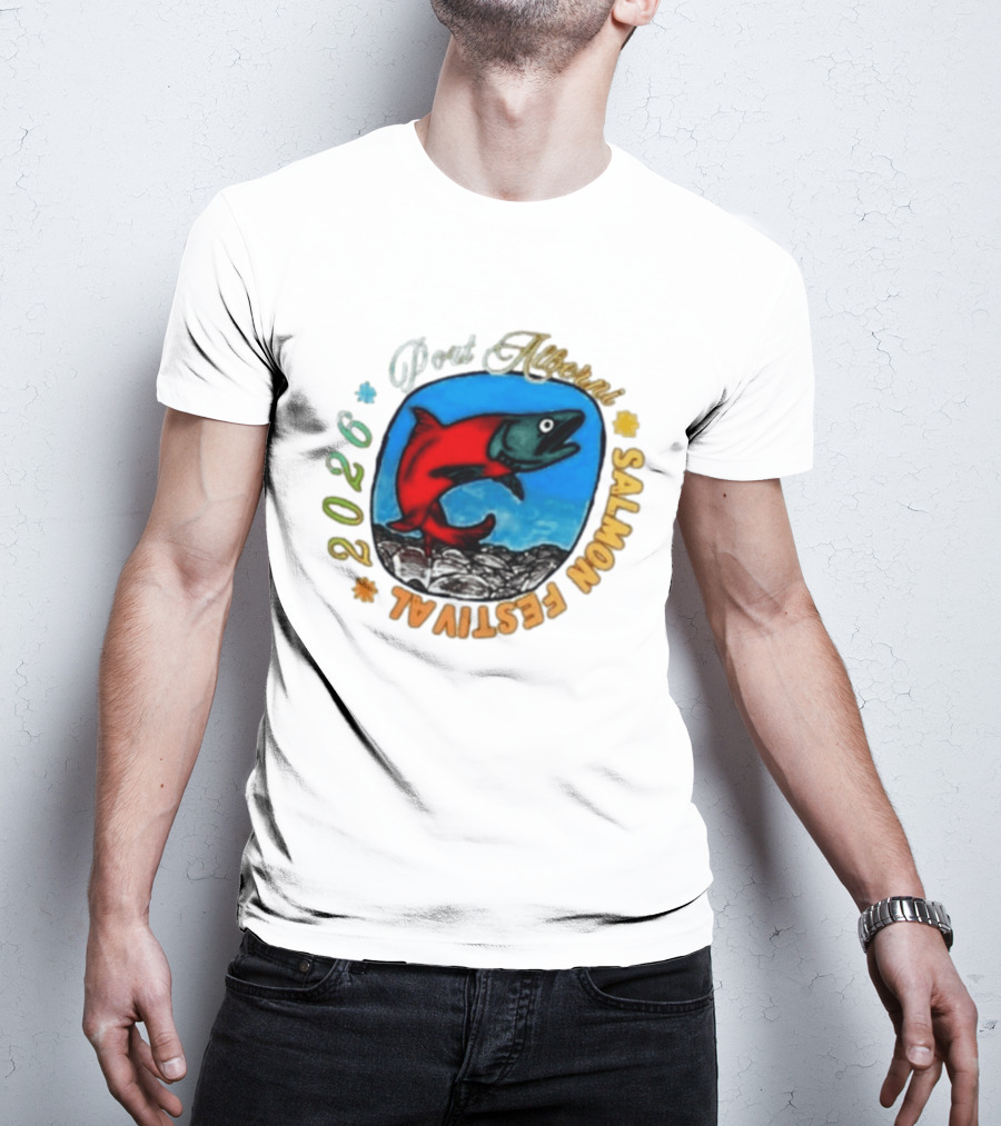 Port Alberni 2026 Salmon Festival Vibrant Red Fish Jumping T-Shirt