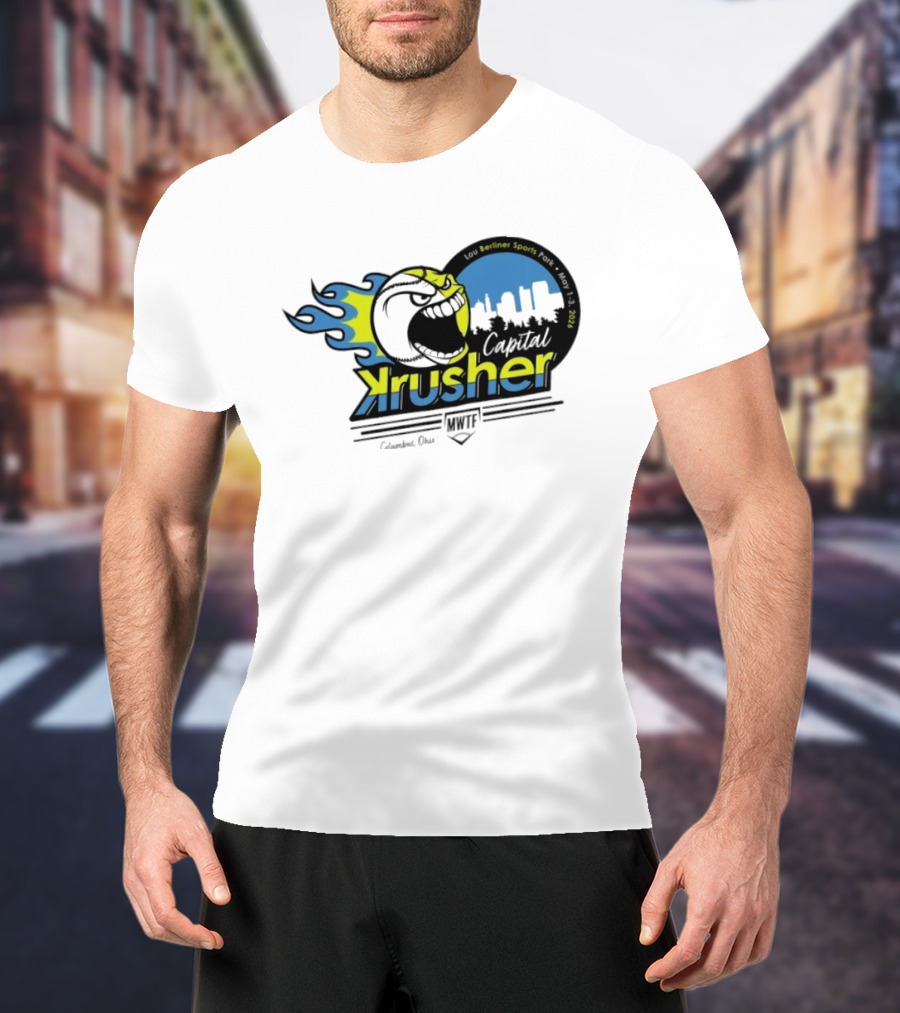 Berliner Sports Capital Krusher Softball 2014 Event Krusher Character With Flames T-Shirt