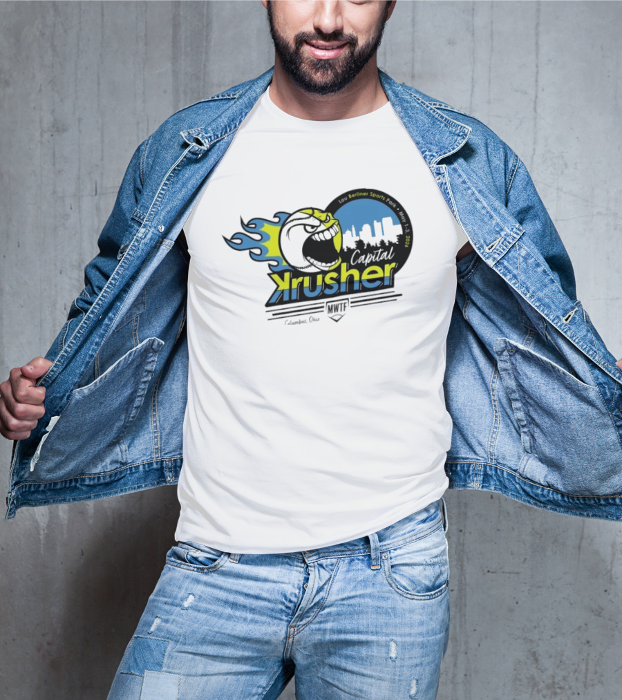 Berliner Sports Capital Krusher Softball 2014 Event Krusher Character With Flames T-Shirt