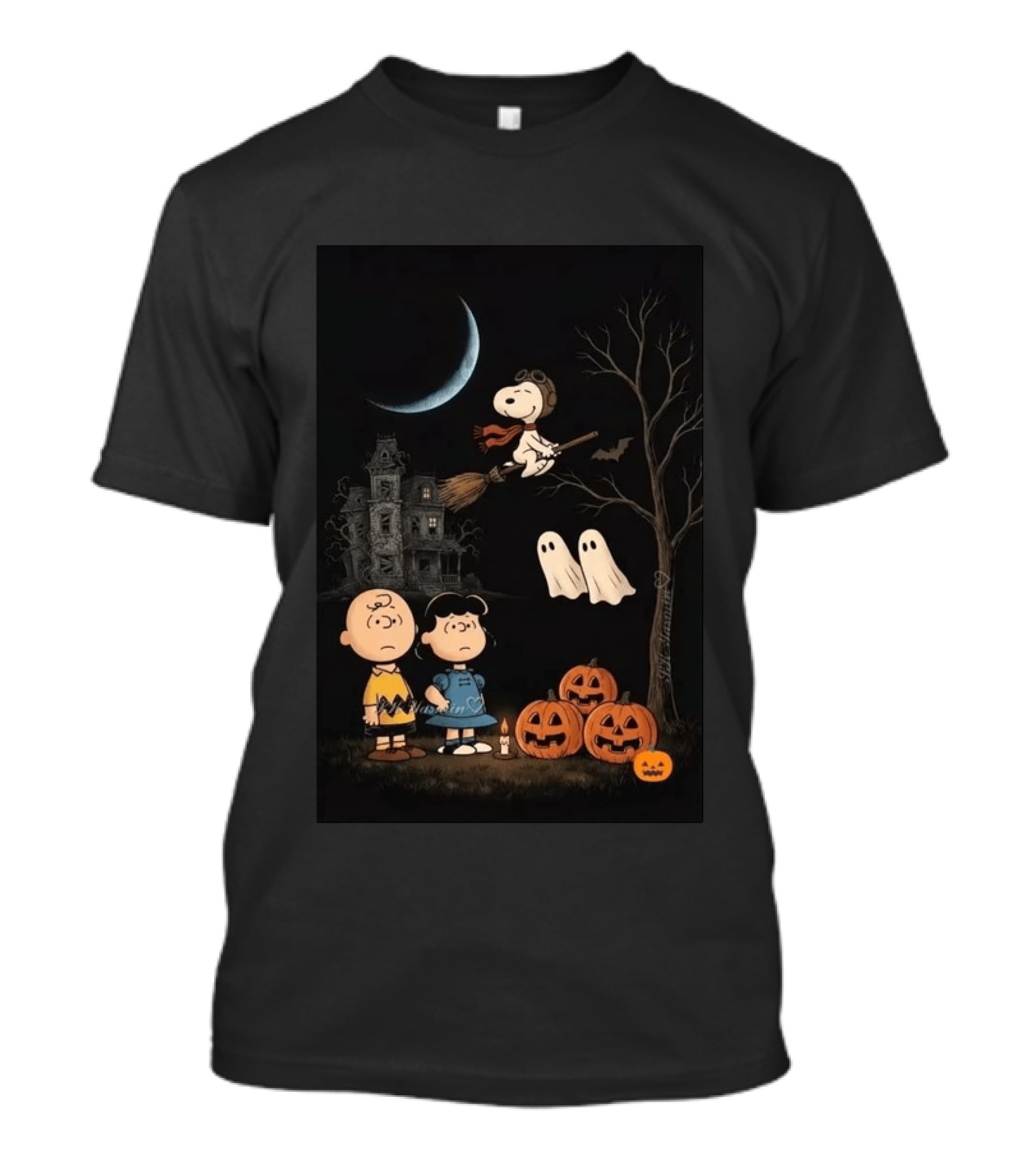 Charlie Brown Lucy And Snoopy Halloween Great Pumpkin Ghosts Haunted House T-Shirt