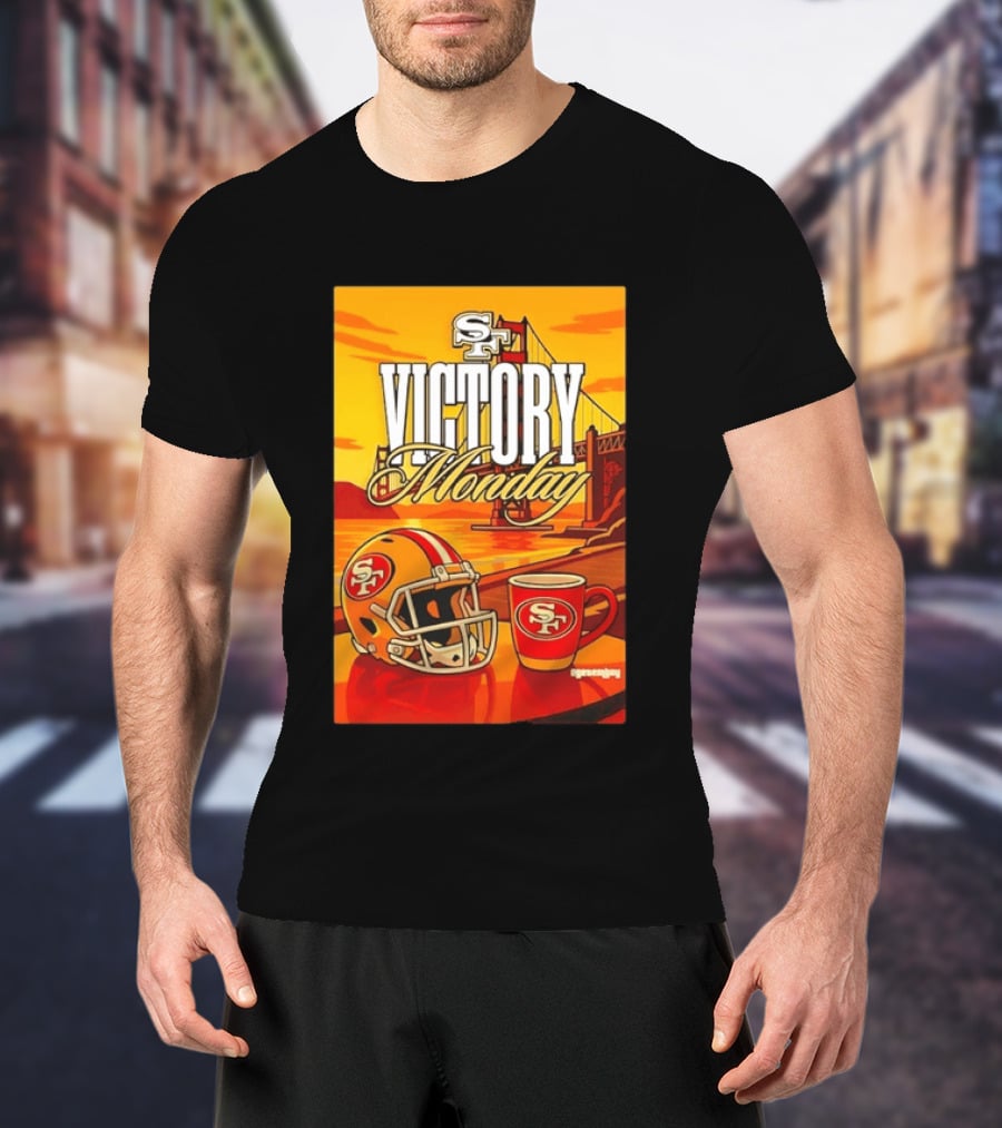San Francisco 49ers Victory Monday Golden Gate Helmet And Coffee T-Shirt