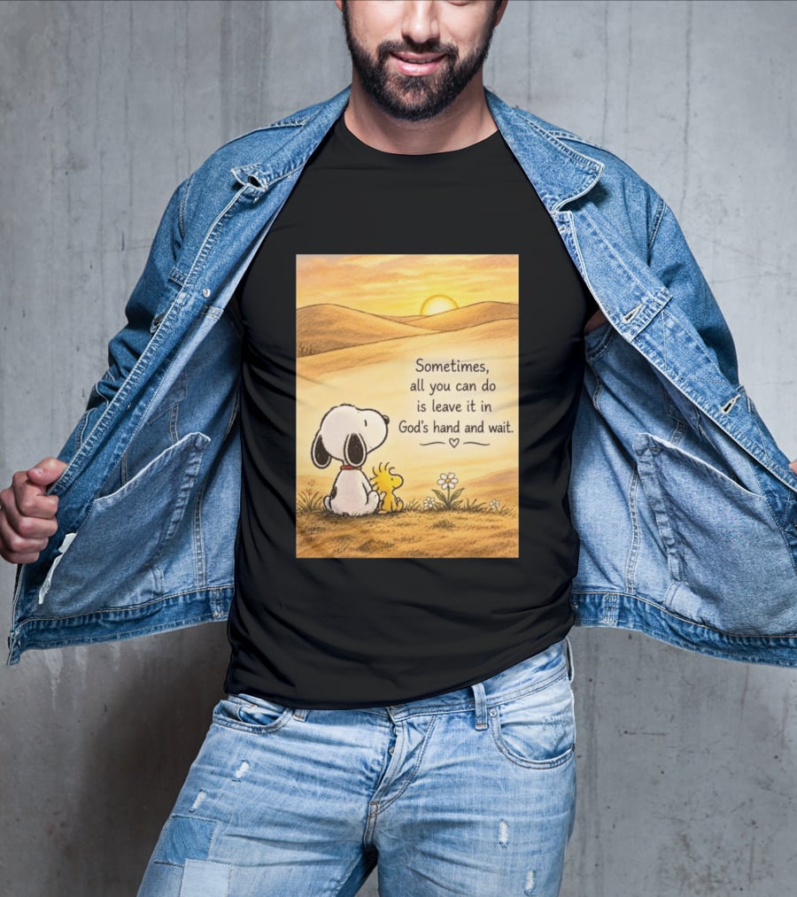 Snoopy Woodstock Sometimes All You Can Do Is Leave It In God's Hand And Wait Sunset Scene T-Shirt