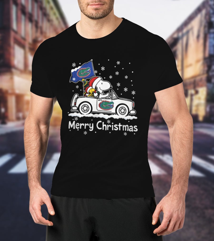 Florida Gators Snoopy Woodstock Driving Car Merry Christmas 2026 Snowflakes T-Shirt