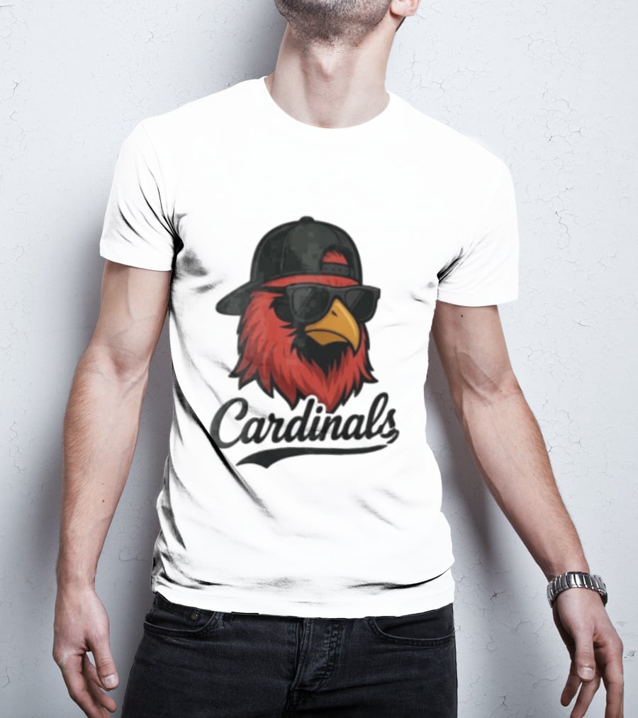 Cardinals Red Bird With Sunglasses And Cap T-Shirt