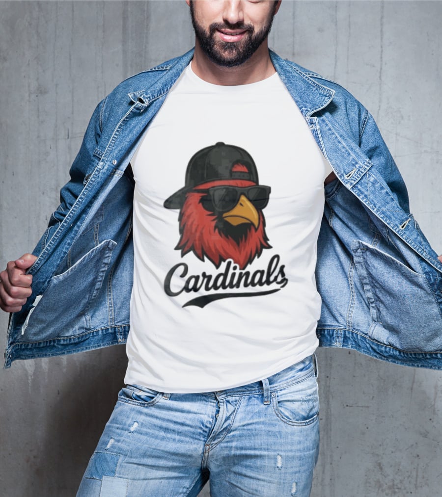 Cardinals Red Bird With Sunglasses And Cap T-Shirt