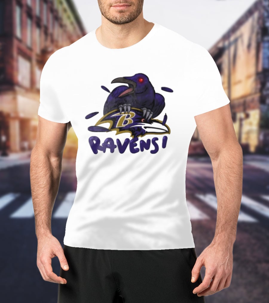 Baltimore Ravens Raven Bird Perched On Iconic Logo Ravens T-Shirt