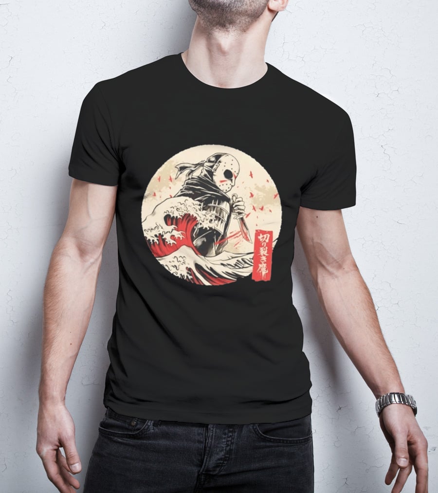 Jason Voorhees Samurai Katana Great Wave Horror Scene T-Shirt