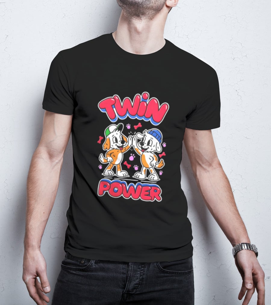 Twin Power Puppy High Five Playful Dogs T-Shirt