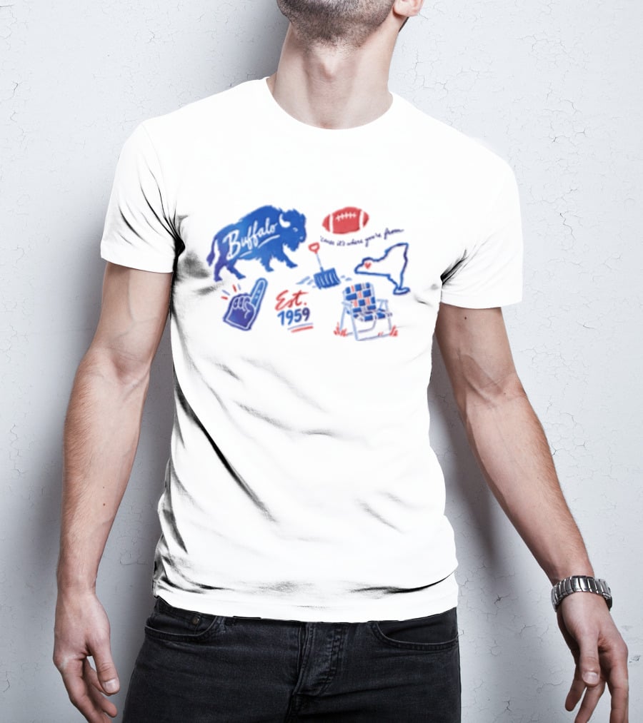 Buffalo Bills Established 1959 Football Shovel Map Chair Icons Where You Are From T-Shirt